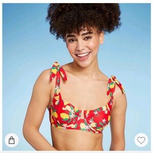Red Bikini Top with Lemons & FREE White Shorts